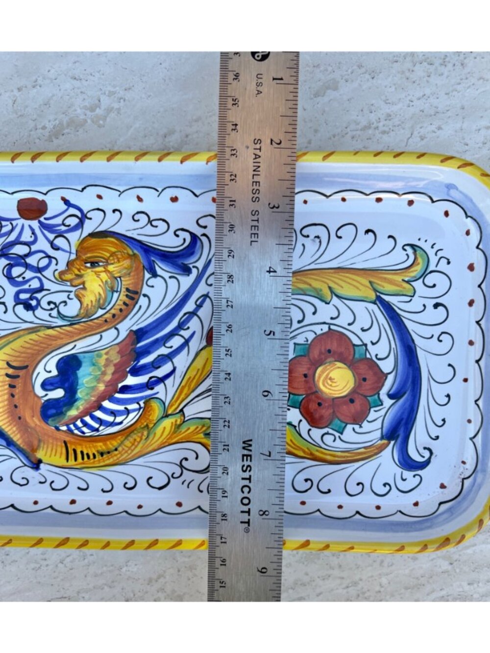Signed San Gimignano Tray Hand-Painted Italy Ceramic 14.5" Raphaellesco Dragon - Picture 4 of 8